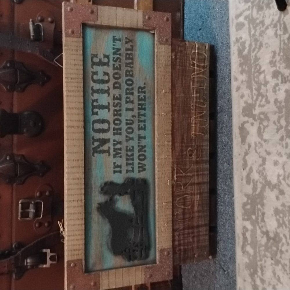 Rustic Wooden Horse Sign - Brown and Blue